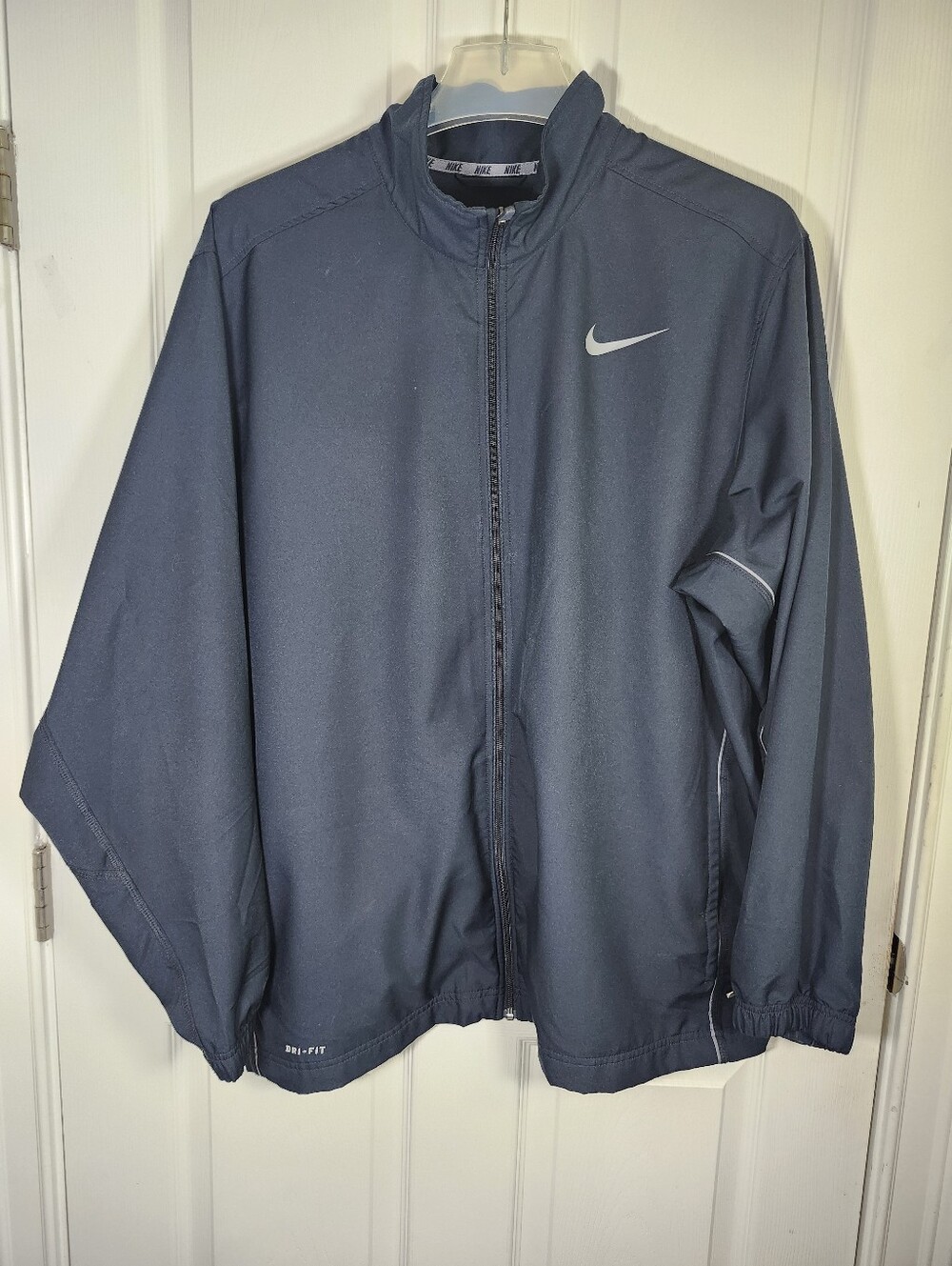 Nike Navy Blue Dri-Fit Logo Zip Up Athletic Track Windbreaker Jacket Men S 2XL